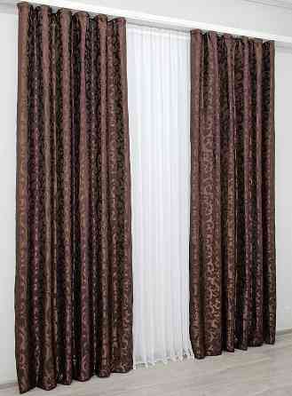 Комплект готових штор VR-Textil Жакард Вензель № 092ш Коричневий 150х290 см 2 шт (33-0083) Київ