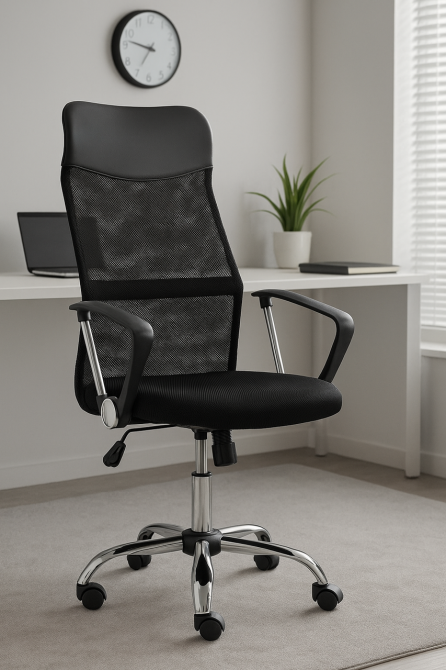 Компьютерное кресло Primaveo с эргономичной спинкой, для дома и офиса | Эко-кожа + сетка, Черное Киев - изображение 9