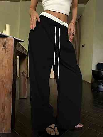 Жіночі штани оверсайз з імітацією білизни двонитка Чорний Одеса