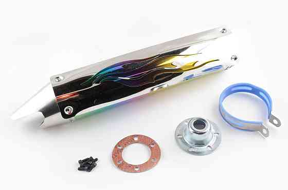 Глушитель (тюнинг) 420*10 см, креп. Ø78mm (нержавейка, пламя, с накладкой, прямоток, mod:1) Мукачево