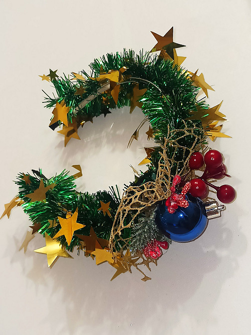 Обруч новогодний для волос с мишуры с игрушкой one size разноцветный ручная работа синий Киев - изображение 4