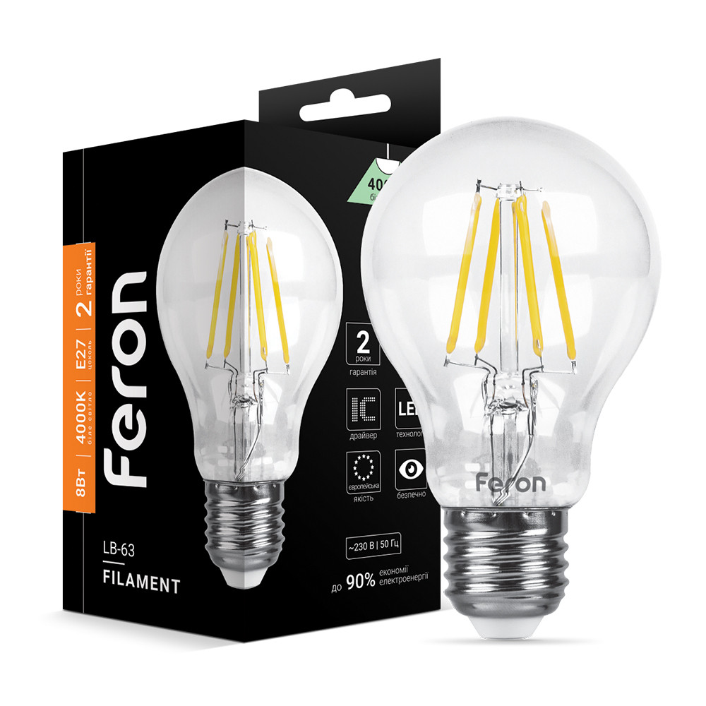 Світлодіодна лампа Feron Filament LB-63 8Вт E27 4000K Харьков - изображение 1