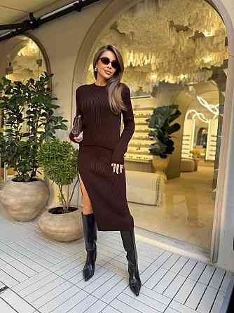 Женское стильное романтичное платье двойная вязка Шоколад Одесса