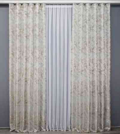 Комплект готовых штор VR-Textil Жаккард Мрамор Al3 № 1599ш Молочный с бежевым 145х270 см 2 шт (33-0558) Киев