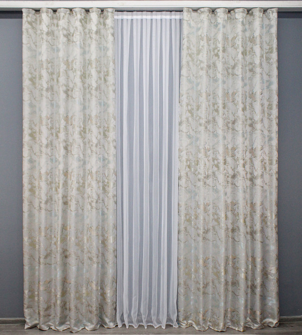 Комплект готовых штор VR-Textil Жаккард Мрамор Al3 № 1599ш Молочный с бежевым 145х270 см 2 шт (33-0558) Киев - изображение 4