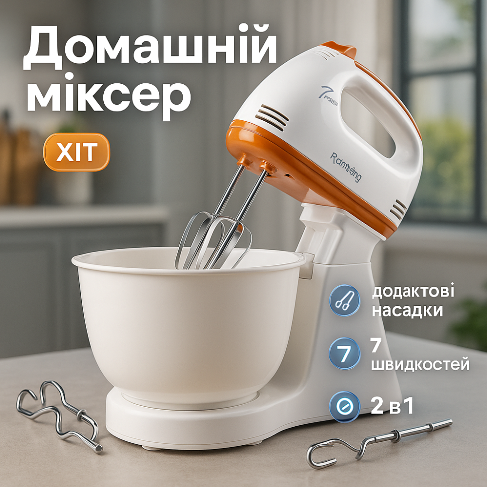 Хороший миксер для теста, Бытовой миксер для взбивания крема перемешивания сыпучих смесей KD-73 Львов - изображение 10