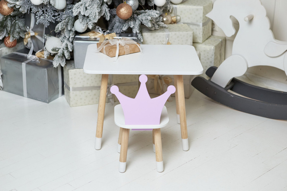 Дитячий стіл 46х60х45 і стілець корона 26х26х24, столик та стільчик для дівчачої кімнати, фіолетовий з білим Київ - фото 2