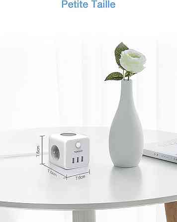 Сетевой удлинитель TESSAN USB Power Strip Cube, 3 розетки, 3 USB-порта, выключатель, 1.5 м, серый Киев