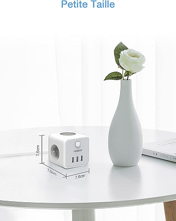 Мережевий подовжувач TESSAN USB Power Strip Cube, 3 розетки, 3 USB-порти, вимикач, 1.5 м, сірий Київ - фото 4