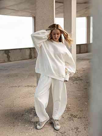 Женский оверсайз костюм: объемная кофта с трендовыми брюками бананами турецкий дабл фейс 100% хлопок Одесса