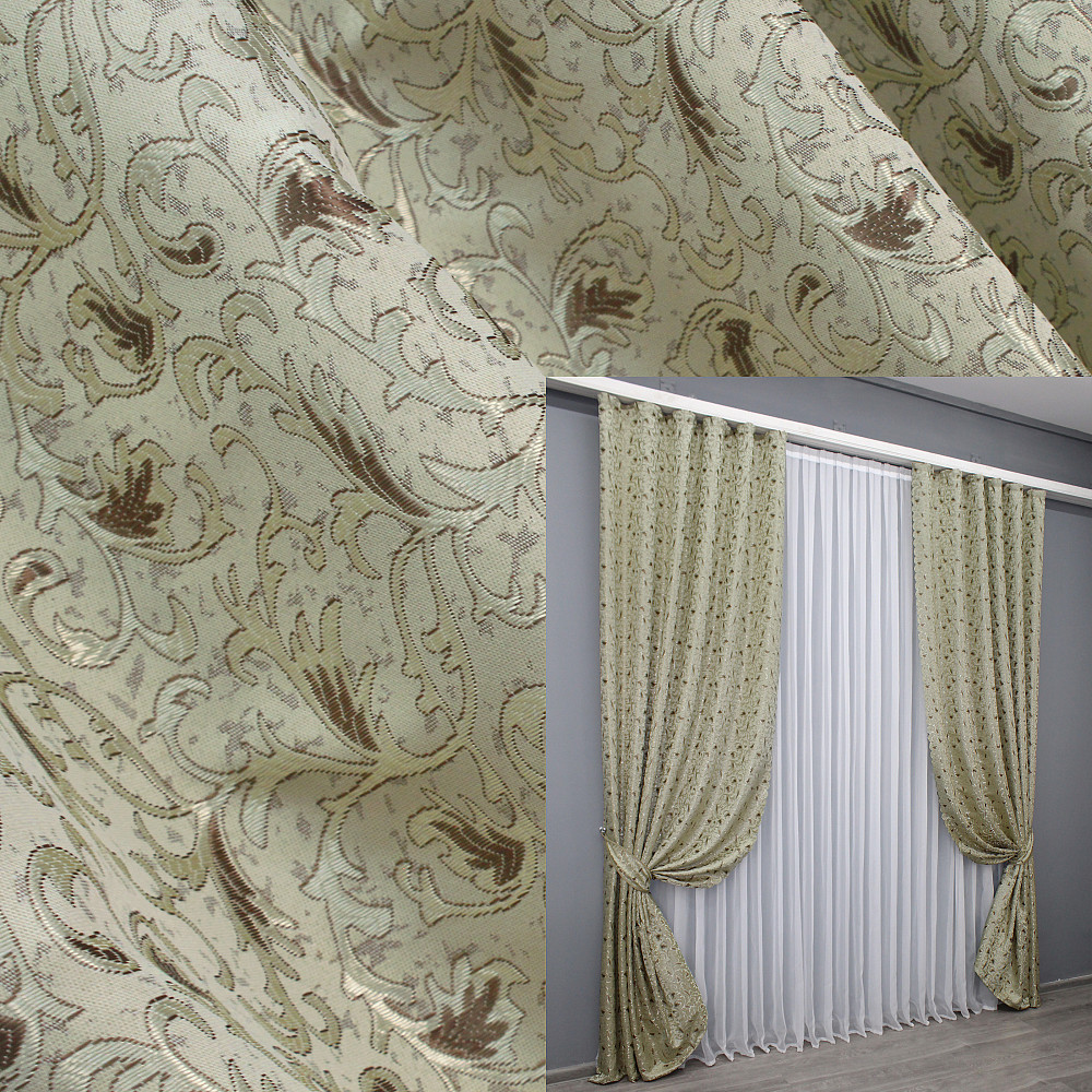Комплект готових штор VR-Textil Жакард № 1585ш Бежевий 140х270 см 2 шт (33-0456) Киев - изображение 1
