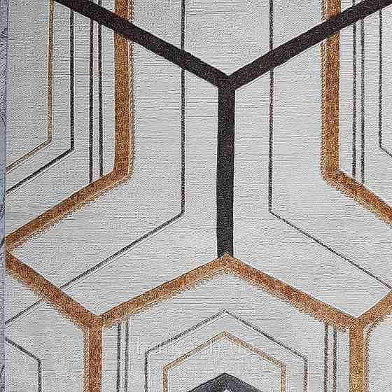 Шпалери метрові вінілові на флізелін 24 Carati Cristiana Masi геометрія смуги золотом чорні на бежевому 3д Київ