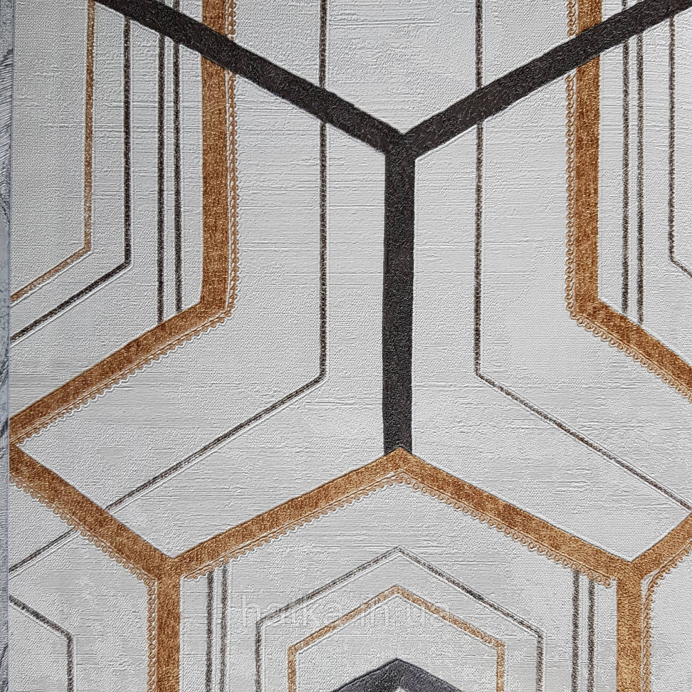 Шпалери метрові вінілові на флізелін 24 Carati Cristiana Masi геометрія смуги золотом чорні на бежевому 3д Київ - фото 2
