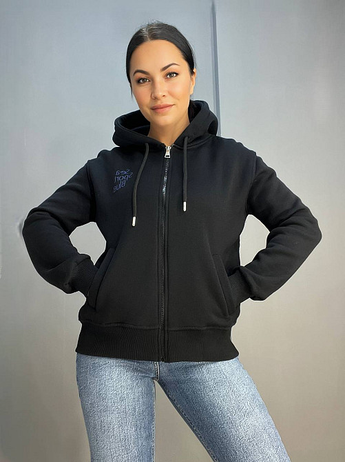 Толстовка жіноча Pepper&mint 24-02 на блискавці з капюшоном утеплена на флісі  чорний, чорний, S Одеса - фото 8