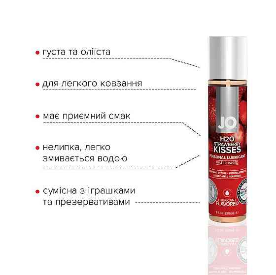 Змазка на водній основі JO H2O — Strawberry Kiss (30 мл) без цукру, рослинний гліцерин Sex Aura Київ