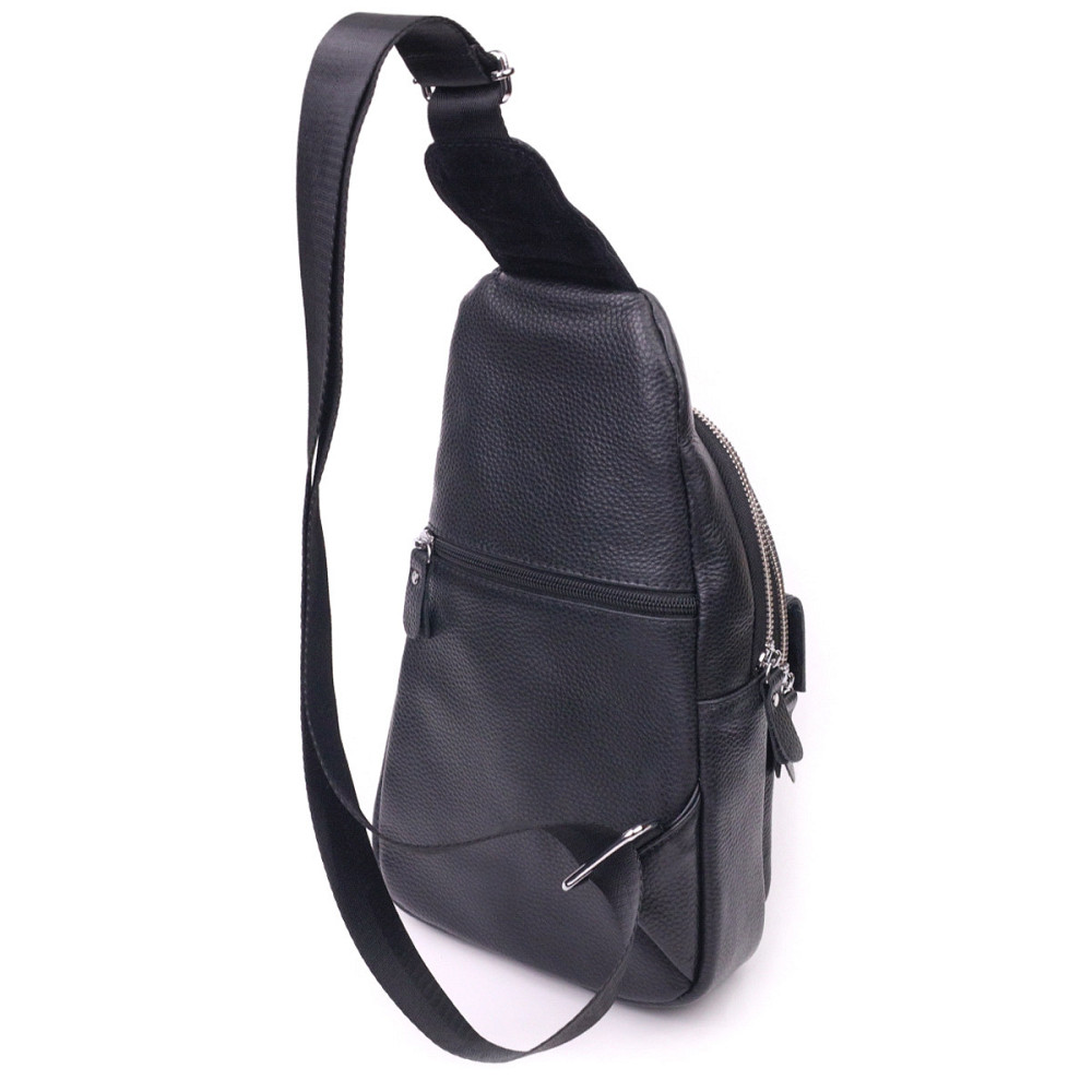 Стильная мужская сумка слинг из натуральной зернистой кожи Черный (Vintage) Киев - изображение 6