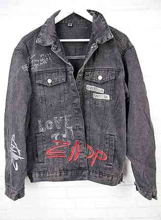 Джинсовая куртка женская оверсайз с надписью р 42-48 Серый Харьков