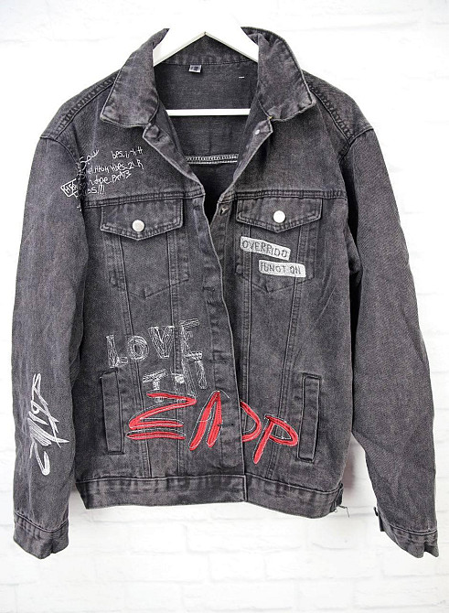Джинсовая куртка женская оверсайз с надписью р 42-48 Серый Харьков - изображение 1