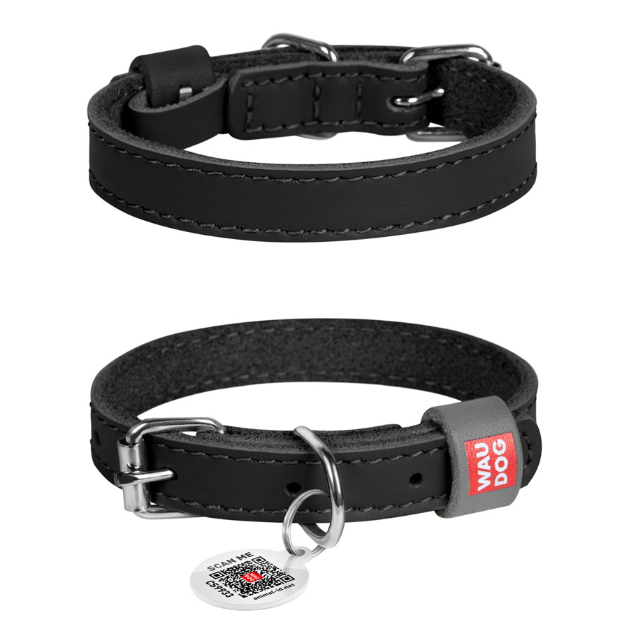 Нашийник для собак шкіряний WAUDOG Classic, Ш 12 мм, Дов 19-25 см чорний Коломыя - изображение 1