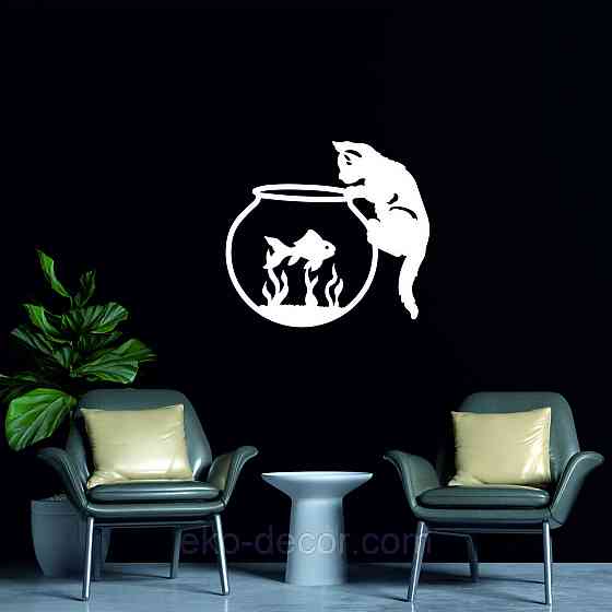 Декоративне настінне Панно «Кіт» Декор на стіну 90*82 см, Білий Київ