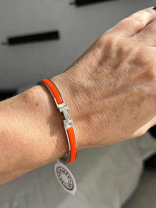 Роскошный браслет Hermes жесткий | оранжевая эмаль | напыление серебро 925 |  размер 16-17 Одесса - изображение 10