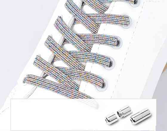 Шнурки эластичные глиттерные с цилиндрической застежкой Разноцветный Светлый Смела