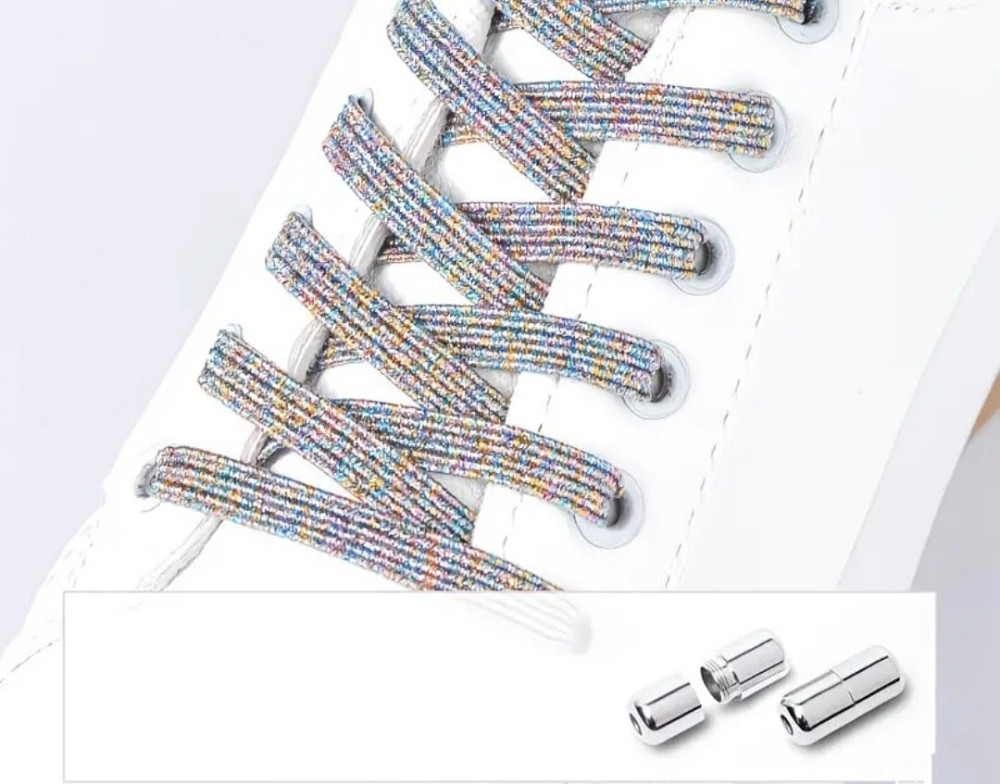 Шнурки эластичные глиттерные с цилиндрической застежкой Разноцветный Светлый Смела - изображение 1