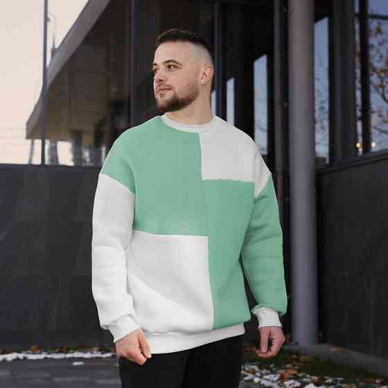 Зимний свитшот оверсайз для мужчин. Молочно-ментоловая кофта Pobedov The One Киев