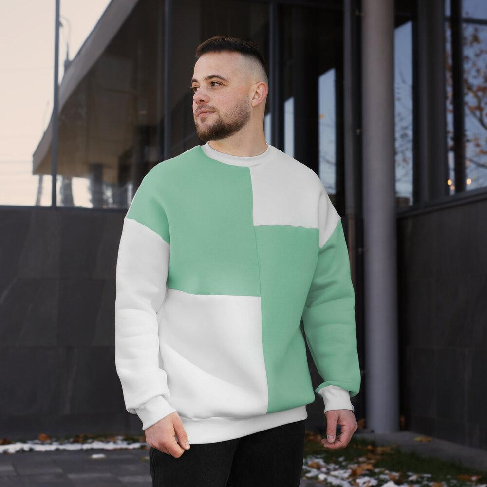 Зимний свитшот оверсайз для мужчин. Молочно-ментоловая кофта Pobedov The One Киев - изображение 4