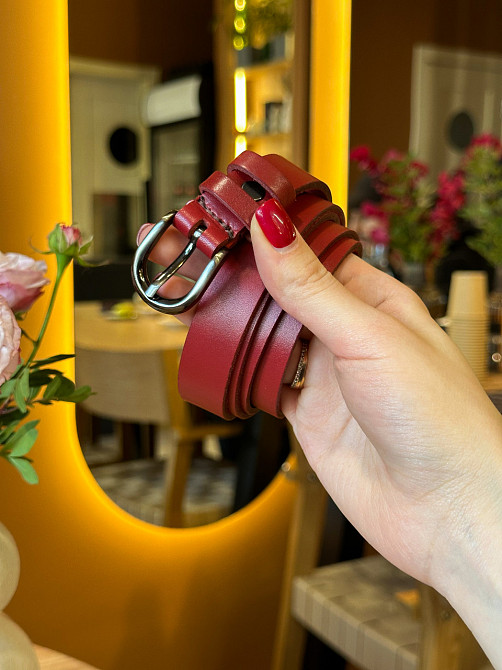 Кожаный женский ремень красного цвета 4711 Каменское - изображение 3