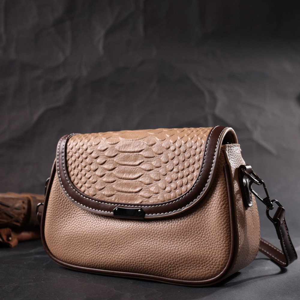 Сумка для жінок з фактурним клапаном з натуральної шкіри Vintage 22373 Бежева Київ - фото 9