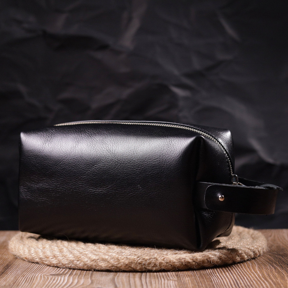 Нессесер мужской большого размера из гладкой кожи на молнии Черный (GRANDE PELLE) Киев - изображение 3