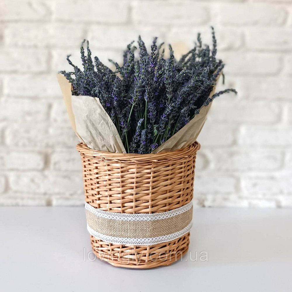 Интерьерная композиция из цветов лаванды в плетеной корзине h 50 см Ирпень - изображение 1
