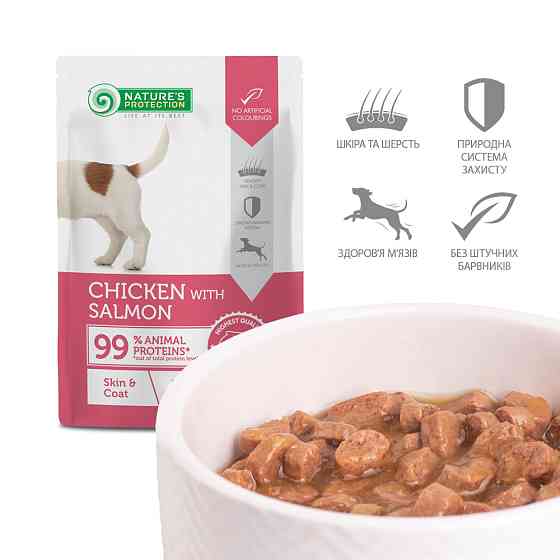 Nature’s Protection Adult Skin&Coat Chicken with Salmon Вологий корм для собак для здорової шкіри та шерсті з куркою і лососем, 100 г Київ