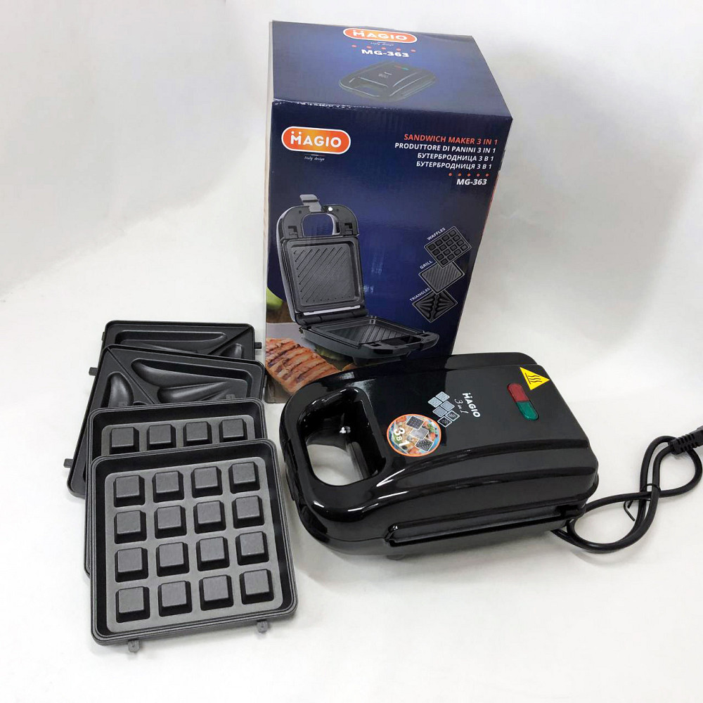Гриль для сендвічів з насадками Magio, Притискний електро гриль, Сендвічниця з антипригарними панелями UG-58 Івано-Франківськ - фото 2