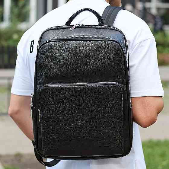 Класичний чоловічий рюкзак зі шкіри 42х30х16, практичний аксесуар для ноутбука та документів, чорний Київ