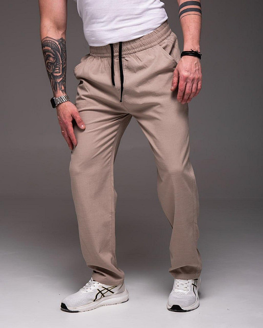 Лляні штани для чоловіків великих розмірів літні батальні штани для повних бежеві 5XL Одеса - фото 2