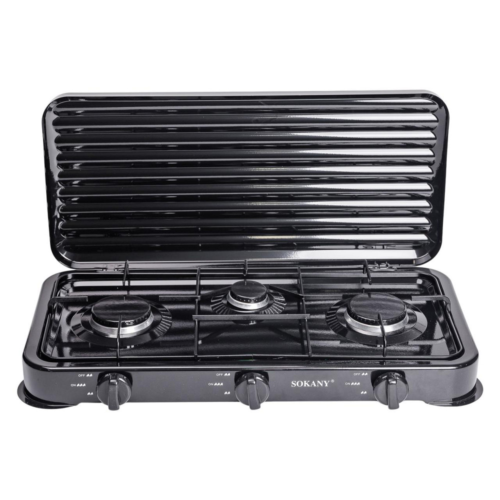 Настільна газова плита на 3 конфорки Sokany 5.5 кВт Чорна Lugi SK-6003B Коломыя - изображение 1