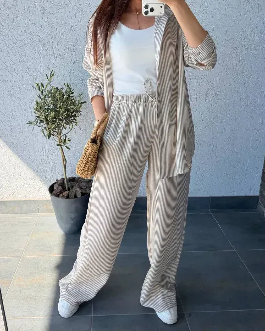 Жіночий лляний костюм oversize — блакитний, бежевий, рожевий Одеса - фото 10