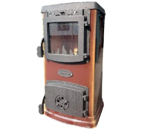 Піч-камін Hosseven 9004 коричнева сталева буржуйка 5 кВт до 40 м2 з чавунною варильною поверхнею задній димохід Туреччина Тернопіль - фото 1