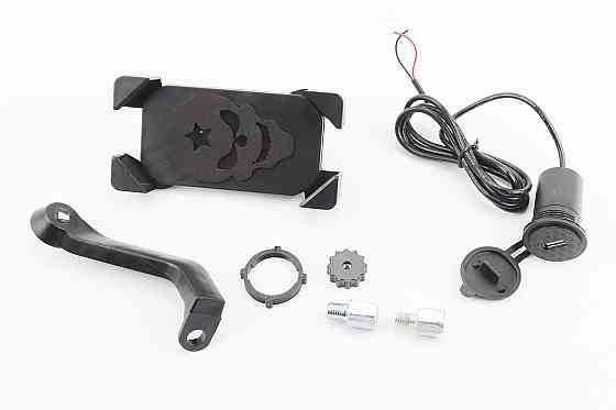 Тримач телефону на кермо з чорним малюнком, кріплення під дзеркало + USB зарядка (мін. Розмір телефону 60 * 124мм, макс. Розмір 80 * 160мм) Київ