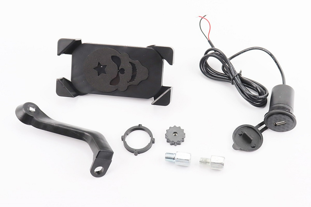 Тримач телефону на кермо з чорним малюнком, кріплення під дзеркало + USB зарядка (мін. Розмір телефону 60 * 124мм, макс. Розмір 80 * 160мм) Киев - изображение 1