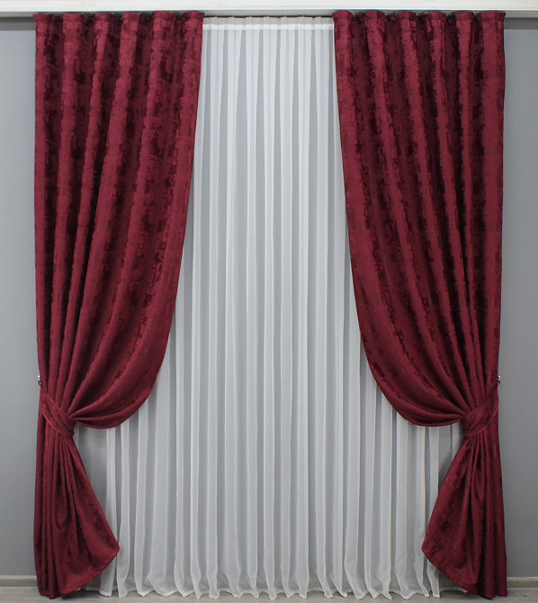 Комплект готовых штор VR-Textil Жаккард Sultan XO № 1472ш Бордовый 100х270 см 2 шт (31-028) Киев - изображение 2