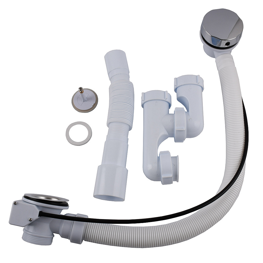 Сифон OPTIMUM для ванни з ревізією, переливом напівавтомат (трос 580, ручка хром) та гофротрубою 40*40/50 OPTI 27433 Тернопіль - фото 3