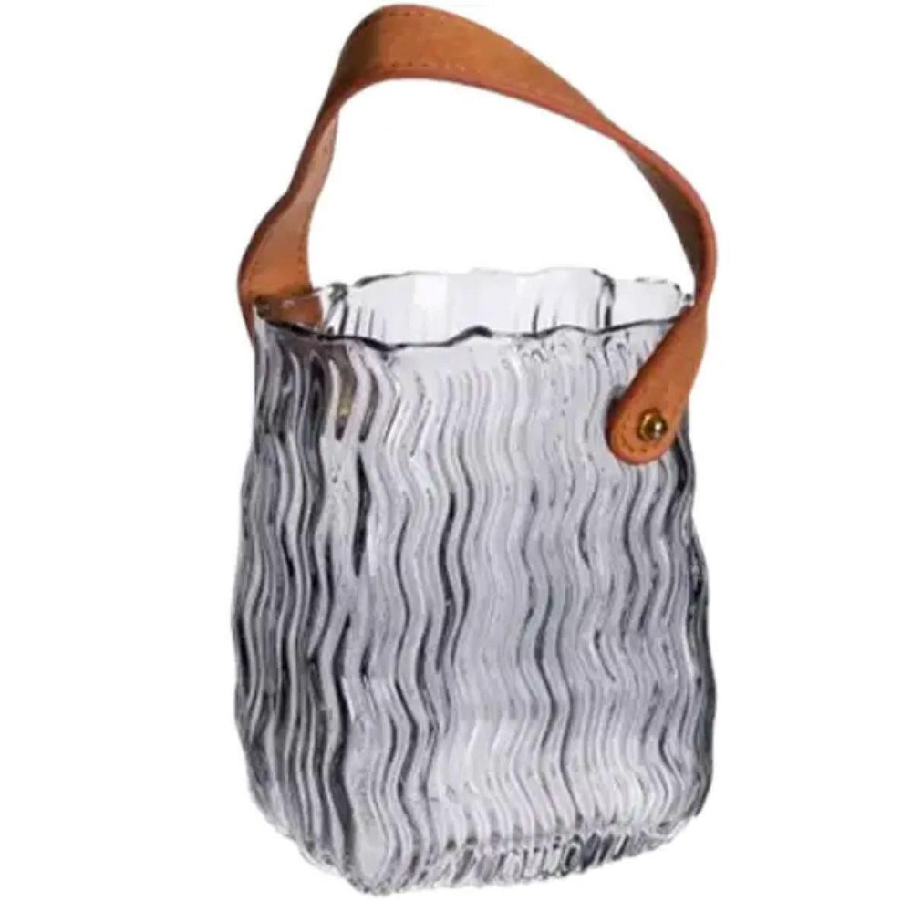 Ваза сумочка з ручкою декоративна скляна ваза для квітів 800 (мл) Сірий HP-19-154-2 Київ - фото 6