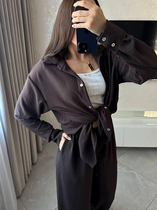 Жіночий базовий костюм-штани: сорочка та штани ролекс Шоколадний, 54/58 Одеса - фото 4