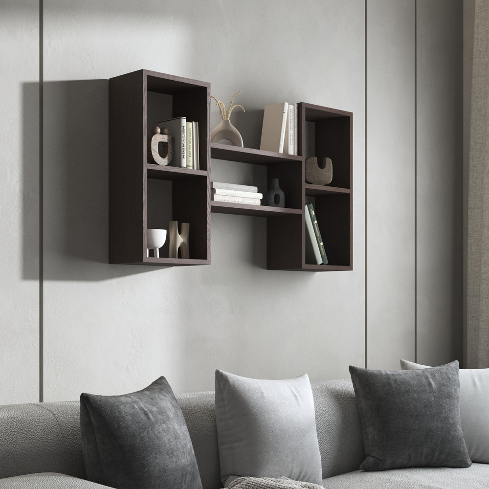 Навесная полка VAYS M-11 Венге Темный, с нишами для книг и декора, ЛДСП, 100×18×60 см - для гостиной, спальни, кабинета Львов - изображение 1