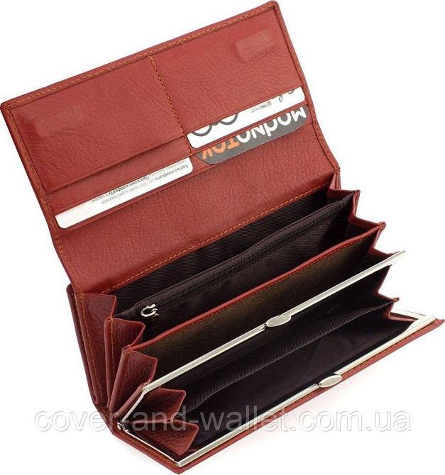 Женский бордовый кожаный кошелек на много карточек Marco Coverna Коричневый Киев - изображение 4