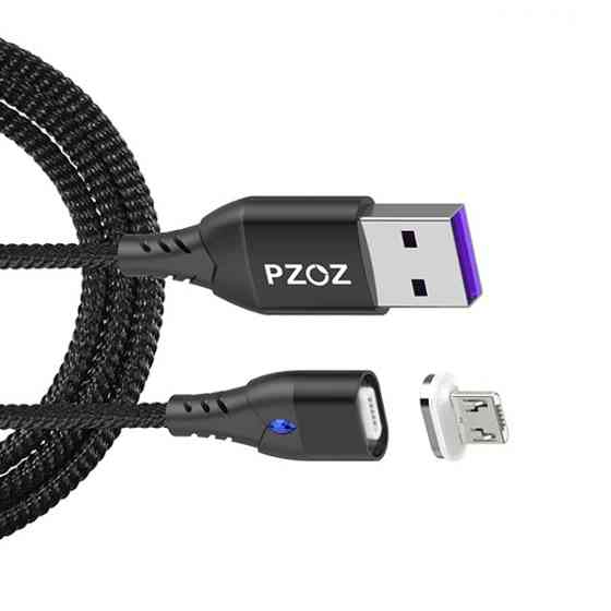 Магнітний кабель з наконечником PZOZ Micro-USB 5 А для заряджання та передавання даних (Чорний, 1м) Николаев