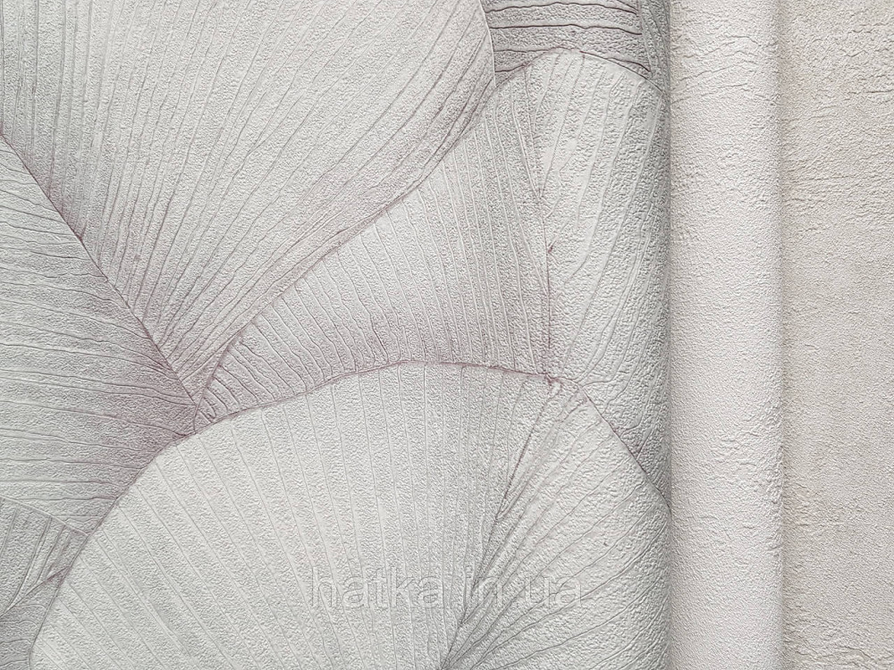 Шпалери вінілові на флізеліні Marburg Kumano 1.06х10 листя сірі бузкові зі сріблястим 3д лофт 34562 Київ - фото 4